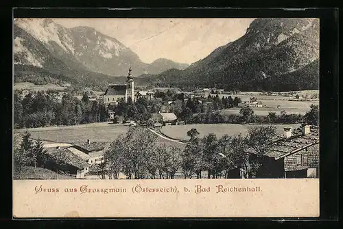 AK Grossgmain b. Bad Reichenhall, Ortspartie mit Kirche