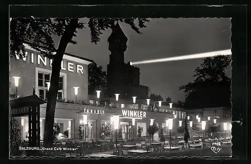 AK Salzburg, Grand Cafe Winkler bei Nacht