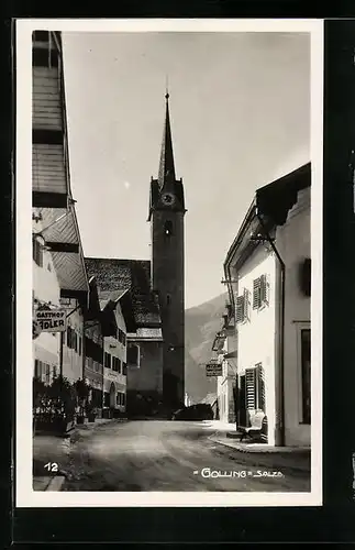 AK Golling, Strassenpartie mit Kirche