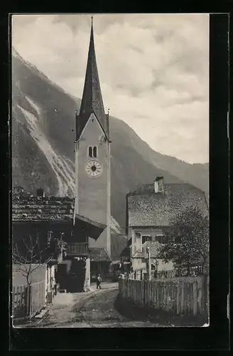AK Krimml, Ortspartie mit Kirche