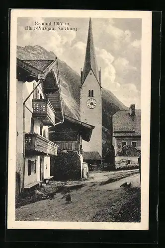 AK Krimml, Ortsansicht mit Kirche