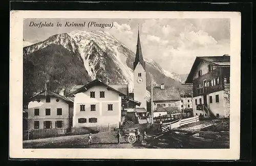 AK Krimml, Dorfplatz mit Kirche