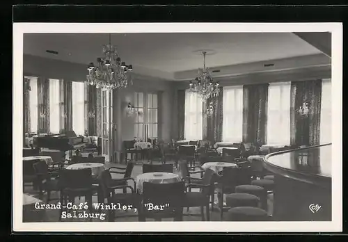 AK Salzburg, Grand-Café Winkler, Innenansicht des Barbereichs