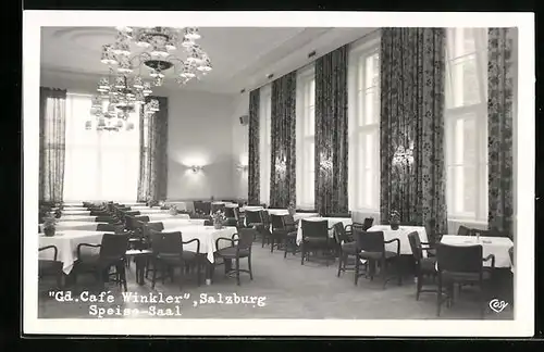 AK Salzburg, Grand-Café Winkler, Innenansicht des Speisesaals