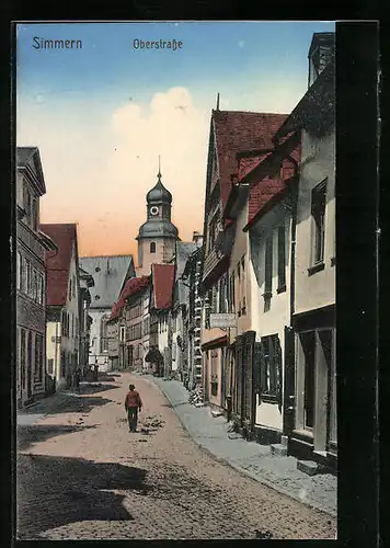 AK Simmern, Oberstrasse mit Blick zum Kirchturm