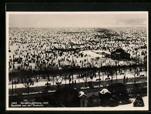 AK Zürich, Zugfrorener Zürichsee im Jahr 1929, Ausblick von der Tonhalle