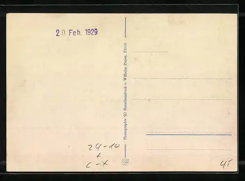 AK Zürich, Zürichseegefrörne im Jahr 1929, Menschen auf dem Eis