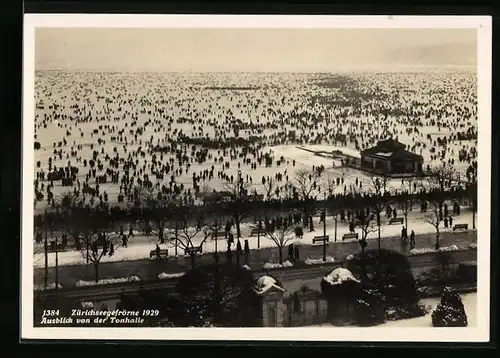 AK Zürich, Zürichseegefrörne im Jahr 1929, gesehen von der Tonhalle aus