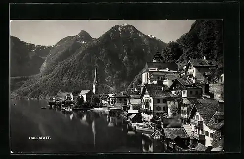 AK Hallstatt, Ortsansicht mit Kirche