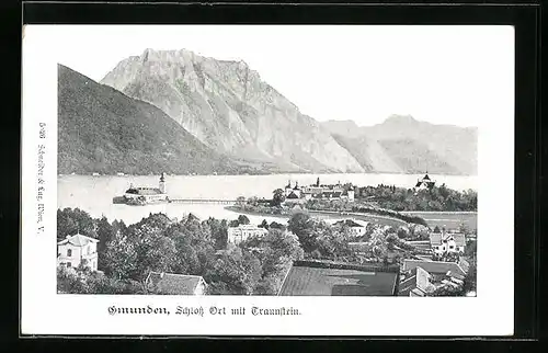 AK Gmunden, Schloss Ort mit Traunstein