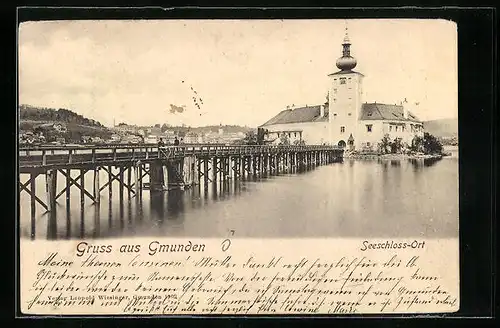 AK Gmunden, Blick zum Seeschloss-Ort