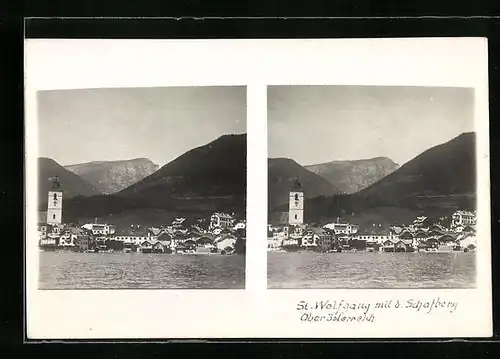 Stereo-AK St. Wolfgang, Teilansicht mit dem Schafberg