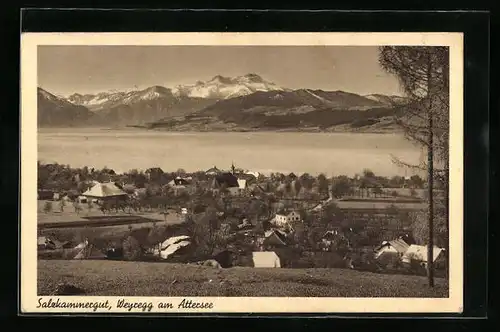 AK Weyregg am Attersee, Salzkammergut, Uferpartie mit Kirche