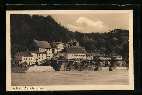 AK Ach a. d. Salzach, Ortsansicht mit Brücke