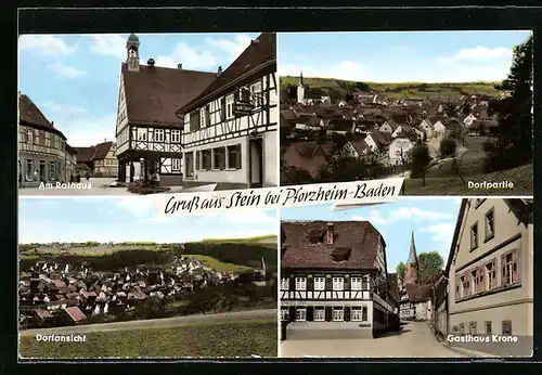 AK Stein bei Pforzheim-Baden, Gasthaus Krone, Am Rathaus mit Gasthaus, Dorfpartie