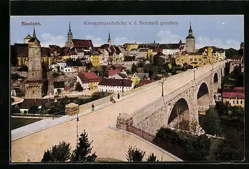 AK Bautzen, Kronprinzenbrücke v. d. Neustadt gesehen