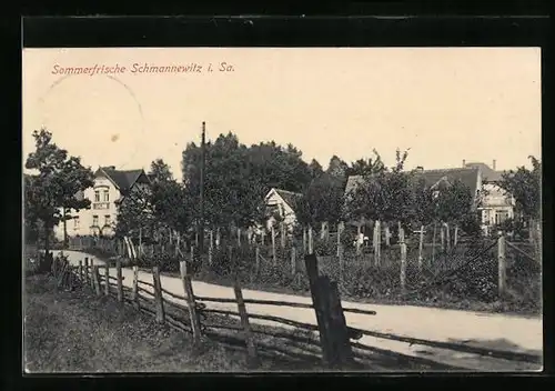 AK Schmannewitz i. Sa., Ortspartie mit Strasse