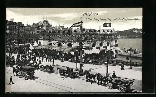 AK Hamburg-Neustadt, Alsterpavillon mit Kutschen, Alter Jungfernstieg