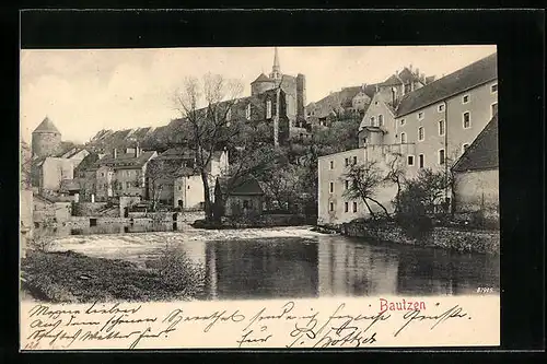 AK Bautzen, Blick über das Wasserauf die Ordenburg