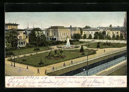 AK Leipzig, Schmuckplatz mit Villen a. d. Carl Tauchnitzstrasse