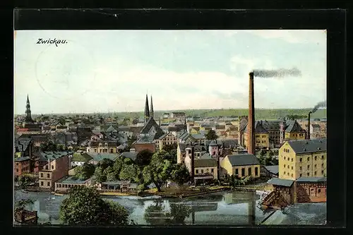 AK Zwickau, Teilansicht aus der Vogelschau