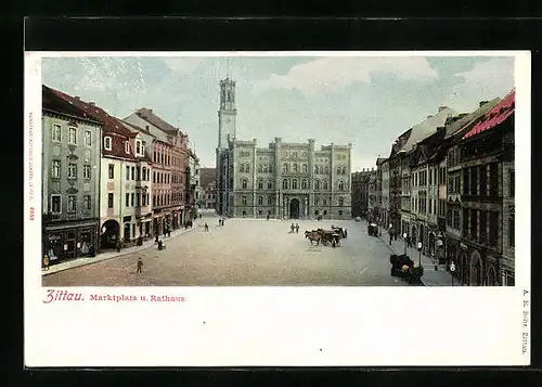 AK Zittau, Marktplatz und Rathaus