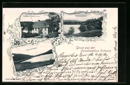 AK Bad Polzin, Forst- und Gasthaus Fünfsee mit Seeblick