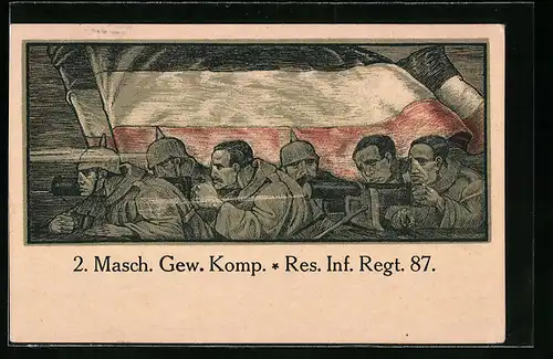 Künstler-AK 2. Mach. Gew. Komp. Res. Inf. Regt. 87.