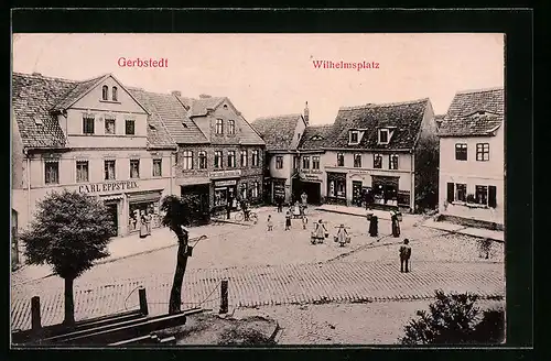AK Gerbstedt, Wilhelmsplatz mit Geschäften