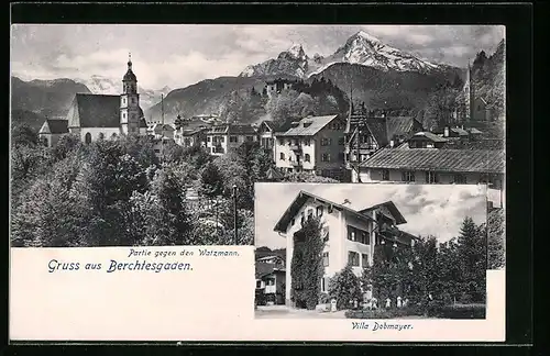 AK Berchtesgaden, Villa Dobmayer, Partie gegen den Watzmann