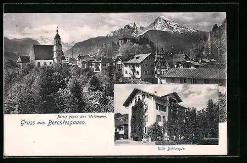 AK Berchtesgaden, Villa Dobmayer, Partie gegen den Watzmann
