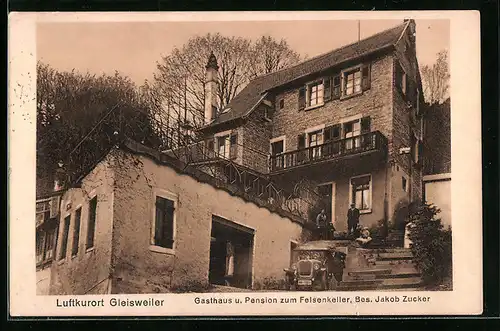 AK Gleisweiler, Gasthaus und Pension zum Felsenkeller mit Auto