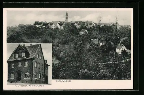 AK Schömberg, Kolonialwarengeschäft von A. Deschler, Teilansicht