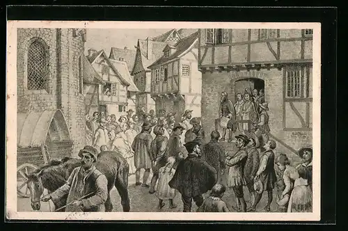 Künstler-AK Elberfeld, Dreijahrhundertfeier der Stadt Elberfeld 1610-1910, Überreichung der Stadtrechte a. d. Stadtwage