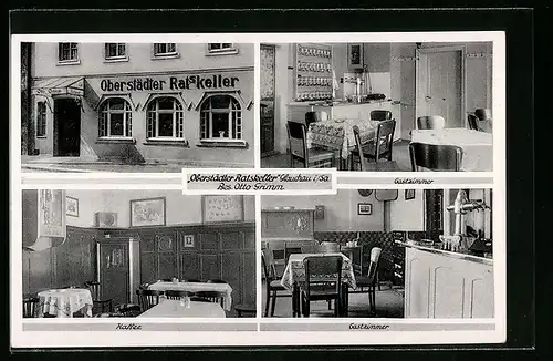 AK Glauchau i. Sa., Gasthaus Oberstädter Ratskeller, Innenansichten Cafe und Gastzimmer