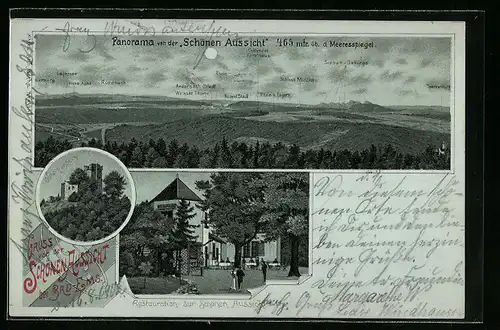 Mondschein-Lithographie Bad Ems, Restaurant zur schönen Aussicht, Spockenburg