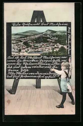 Schultafel-AK Bad Nauheim, Ortsansicht aus der Vogelschau