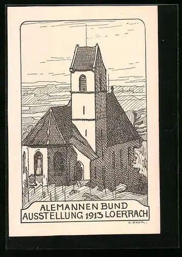 Künstler-AK Loerrach, Alemannen Bund-Ausstellung 1913, Kirche