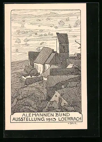 Künstler-AK Loerrach, Alemannen Bund-Ausstellung 1913, Ortsansicht