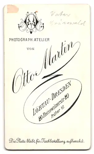 Fotografie Otto Martin, Löbtau-Dresden, Reisewitzerstr. 20, Portrait stattlicher Mann mit Zwicker und Schnurrbart