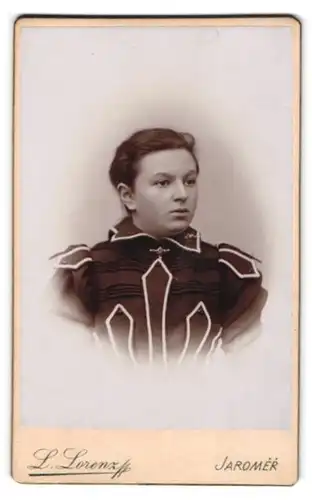 Fotografie L. Lorenz, Jaromer, Portrait dunkelhaariges Fräulein in prachtvoller Bluse