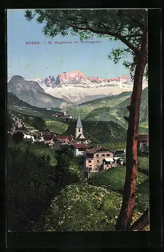 AK Bozen, St. Magdalena mit Rosengarten