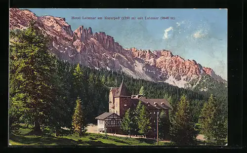 AK Karerpass, Hotel Latemar mit Blick zum Latemar