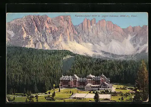 AK Karersee bei Bozen, Karerseehotel gegen Latemar