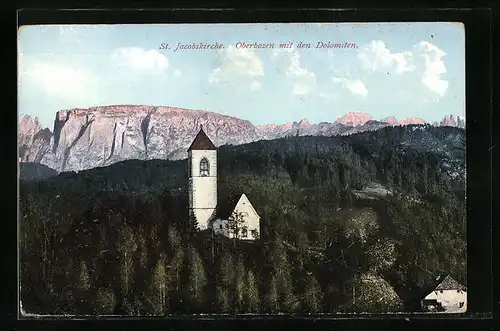 AK Oberbozen, St. Jacobskirche mit den Dolomiten