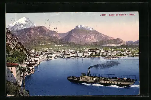 AK Riva / Lago di Garda, Ortsansicht, Seepartie mit Dampfer
