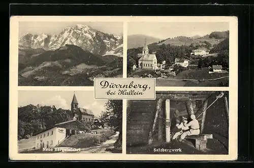AK Hallein, Salzbergwerk Dürrnberg, Neue Bergeinfahrt, Ortsansicht aus der Vogelschau