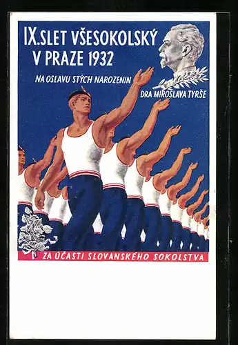 AK Prag, Turner stehen in Reih und Glied, Sokol, 1932