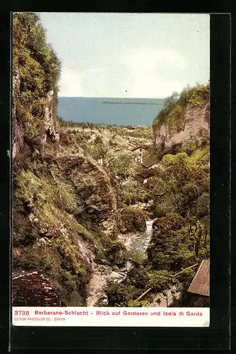 AK Salò, Barbarano-Schlucht, Blick auf Gardasee und Isola di Garda