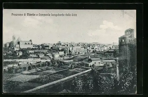 AK Viterbo, Panorama e Campanile Longobardo della Città